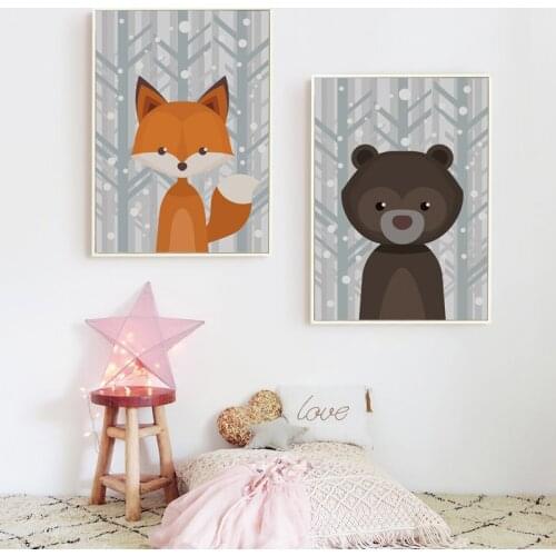 07G Cute Cartoon Forest Animal Squirrel Bear Rabbit A4 A3 A2 Canvas Art Painting Print Poster Picture Baby Childrens Room Decor
