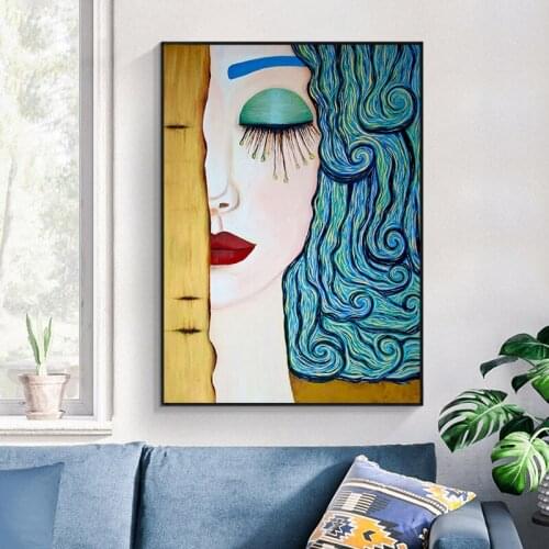Blue Hair Eyelashes Watercolor Sexy Beauty Girl Canvas Painting Scandinavian Posters and Prints Wall Art Picture for Living Room