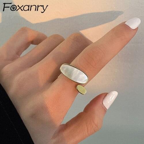 Foxanry 925 Sterling Silver Rings Summer New Trend Elegant Sweet White Shell Bride Jewelry Birthday Gift Grils Party Accessories