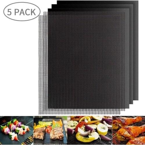 Barbecue Grill Mat 2pcs Barbecue Grill Mat + 3pcs Reusable Non Stick Barbecue Mat BBQ Mat Mesh Sheet for Gas Electric Charcoal