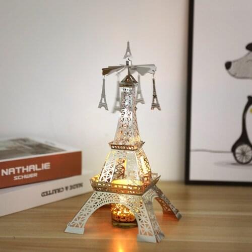 Creative Home Candlelight Dinner Decoration Decoration Modern Style Stainless Steel Eiffel Tower Revolving Candle Holder