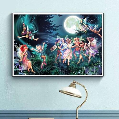 DIY rhinestone embroidery set, moon fairy mosaic pattern, full diamond painting, beautiful cartoon angel fairy home decoration a