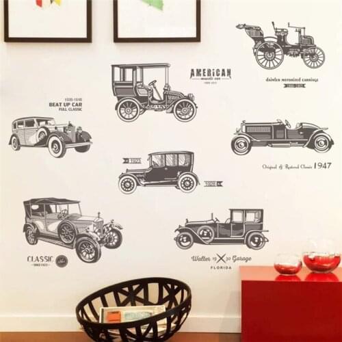 Retro Cars Wall Stickers For Bedroom Office Bar Studio Home Decoration Mural Art Diy Pvc Decals Posters