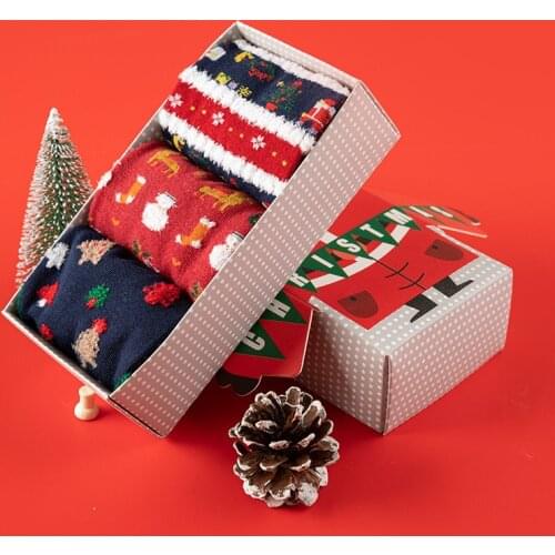 3 Pairs New 2021 Funny Parent-child Socks Christmas Socks Gift Cotton Autumn Winter Happy Breathable Cartoon Cute Elk