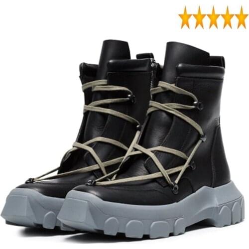 High Top Men Shoes Luxury Genuine Leather Casual Ankle Trainers Lace Up Safety Military Boots Winter Platform Sneakers Homme