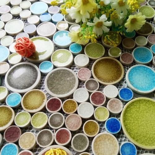 Pastoral Green Fresh Coloful Ice-cracked Round Ceramic Mosaic Tiles for Kitchen Shower Bathroom Wall Sticker Floor Tile DIY