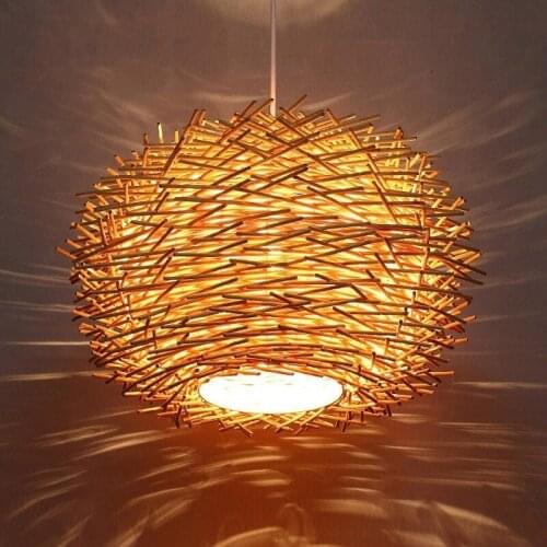 Nordic Bird Nest Pendant Lamp Rattan Wicker Wood Handmade Hotel Restaurant Cafe Living Room Suspension Lighting WJ121922