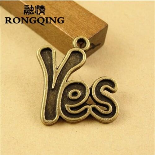 RONGQING 50pcs/lot 25*20MM Plate -YES Charms France Letter Square Bronze Letter Charms Pendant Accessories alphaber metal