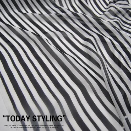 LEO&LIN Positioning Stripes White Black Stripes Real Silk Chiffon 100% Silk Clothing Cloth Fabric DIY Sewing Tissue 85cm