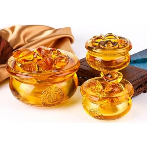 Lucky Treasures Glass Crafts Decorations Yellow Crystal Ingots Large Lucky Fortune Crystal Family Decorations
