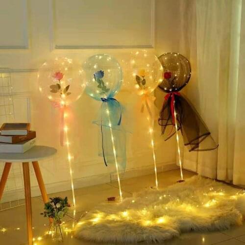 Luminous LED Space Bobo Ball Rose Bouquet for Valentines Day Gift Roses Wedding Room Layout Birthday Party Decoration Balloon