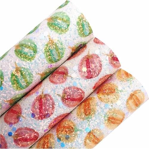 Pumpkins Printed Chunky Glitter Vinyl Fabric Sheet Felt Backing Synthetic Leather Faux Vinil For Bows Earrings DIY A4 SIZE R299B