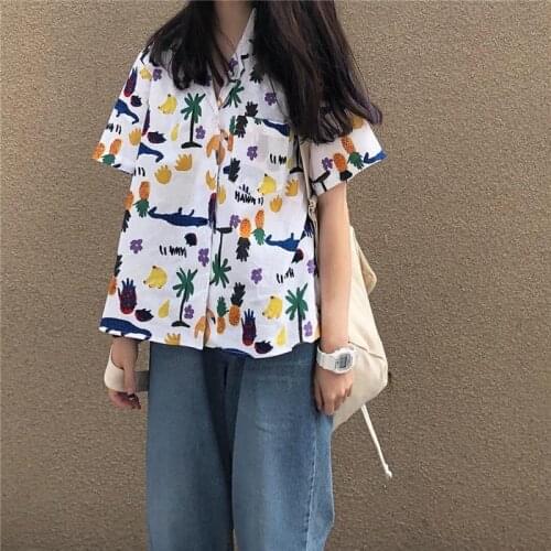 Women Blouse Shirt Summer Childrens Fruit Printed Short-Sleeved Womens Loose Single Shirt Top Blusas Ropa De Mujer