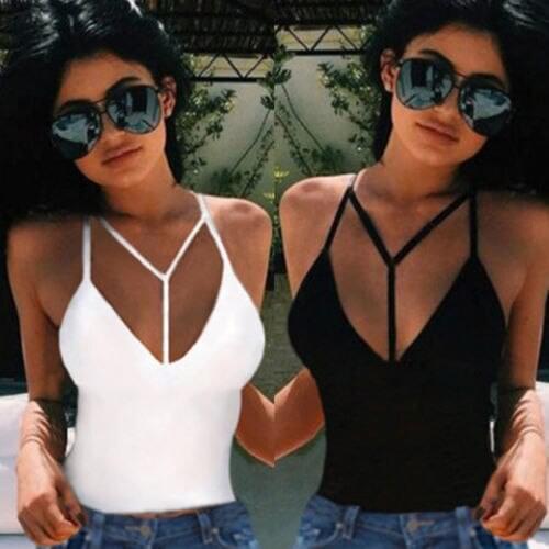 Summer T Shirt Women export original single style small condole belt vest v-neck T-shirt new Female Tee Tshirts ZXP1133