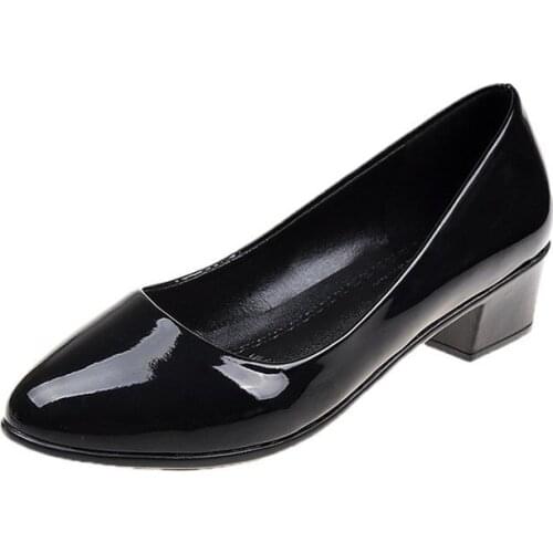 Womens shoes thick heel leather shoes work shoes 3cm low heel pointed toe professional comfortable large size 40 shoejh