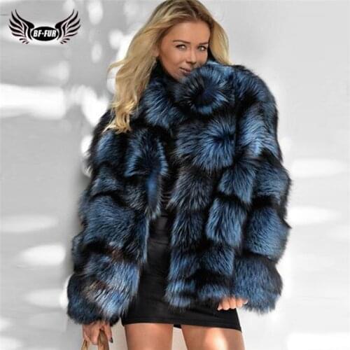 2021 Winter Women Real Fox Fur Jacket With Stand Collar genuine Leather Natural Silver Fox Fur Jacket High Quality Fur Overcoat