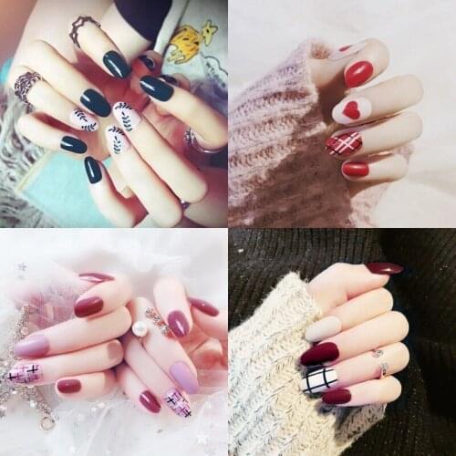 High-quality Fashion Charm Multi-color Fake Nail Stickers DIY Nail Salon Professional Tools Supplies Accessories 24pcs