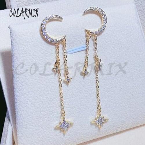 3 Pairs Fashion zircon Moon&star long tassel earrings mix colo Gift for lady elegant Crystal earrings wholesale earrings 50877
