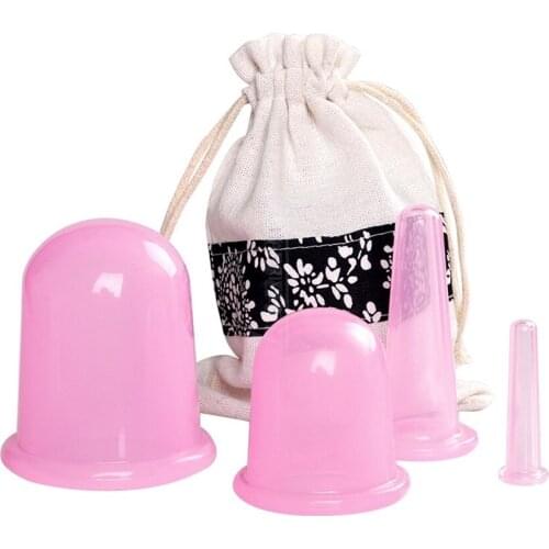 4pcs Silicone Facial Massage Cupping Set Vacuum Body Massager Cups Cellulite Therapy Face Suction Cups Kit Body Helper gift Bag