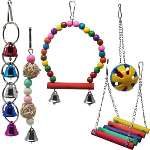 5pcs Parrot Toy Bird toys Swing Hammock Pet Bird Hanging Bell Hanging Toy Bird Chew Toy singing bird toy