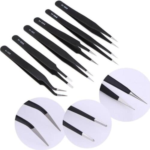 80% HOT SALES!!! 6Pcs Anti-Static Carbon Steel Maintenance Repair Safe Tweezers Durable Tool Set