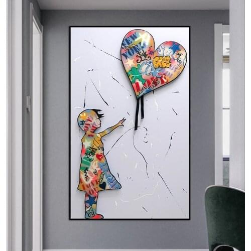 Banksy Street Graffiti Canvas Painting Boy Heart Ballon Modern Poster and Prints Wall Art Picture For Kids Bedroom Home Decor