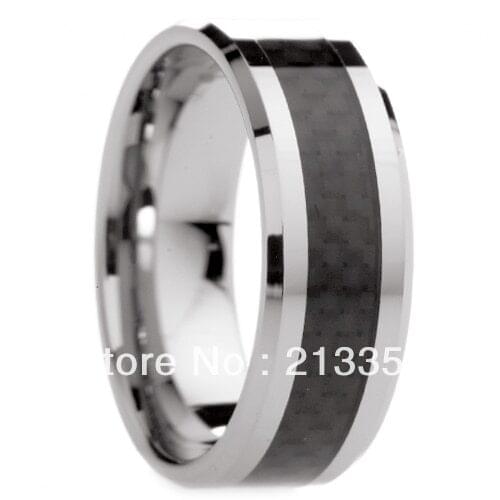 FREE SHIPPING!USA WHOLESALES CHEAP PRICE BRAZIL RUSSIA CANADA UK HOT SELLING 8MM BLACK FIBER BEVELED MENS TUNGSTEN WEDDING RING