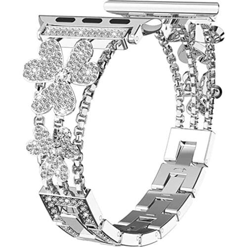 Womens Flower Diamond Strap For Apple Watch Band SE 6 5 40/44mm Jewelry Stainless steel Bracelet For iWatch Series 4 3 38/42mm