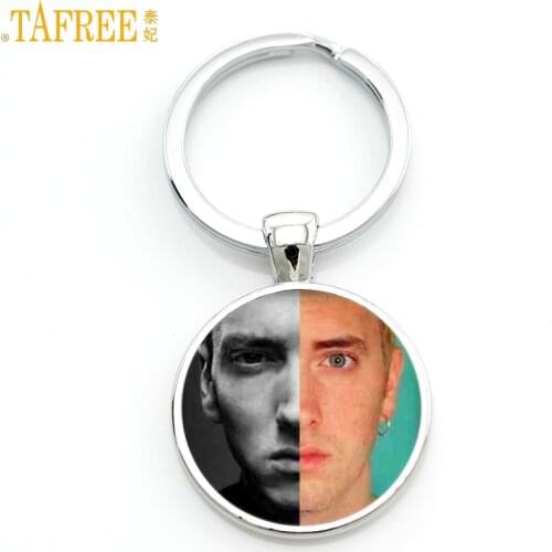 TAFREE Hip-Hop Rap singer Eminem keychain vintage yin yang Eminem photo glass metal men purse bag car key chain ring holder CT15