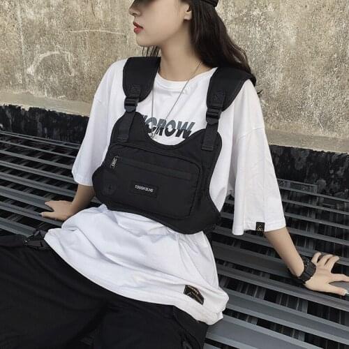 Tide brand tactical vest bag light function wind tooling bag vest bag Korean fashion multifunctional chest bag male