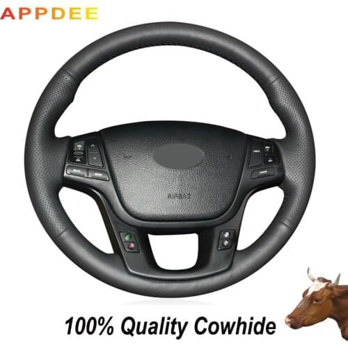 APPDEE Black Genuine Leather Steering Wheel Cover for Kia Sorento 2009-2014