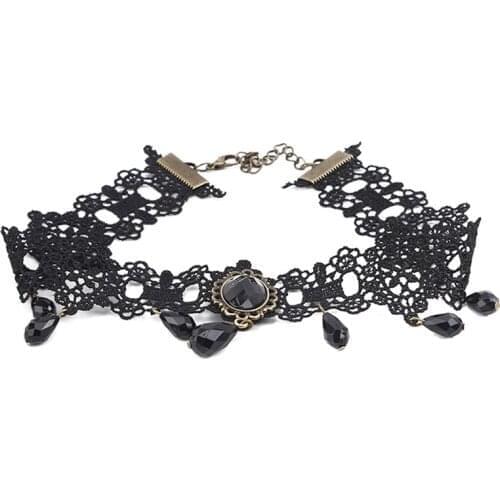 Black Lace Choker Woman Necklace Handcrafted Collar Party Necklace Lady Fashion Jewelry Chain Gothic Neck Decoration Accessories