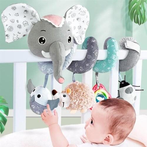 Baby Toys Elephant Spiral Pram Soft Toys Music Hanging Toys Baby Stroller Bed Toy Plush Rattle Infant Newborn 0-12 Months