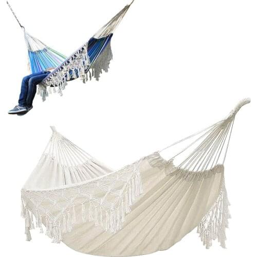 Double Hammock Nordic Bohemian Tassel Hammock for Indoor Outdoor Camping Beach Garden