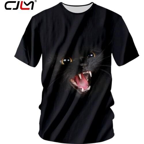 CJLM Man New 3D Printed Ferocious Animal Black Cat 5XL Creative Couple Wear Big Size 6XL Summer O Neck Tshirt