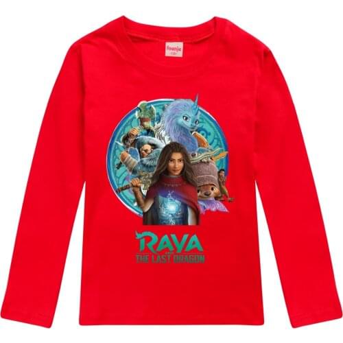 Kids Girls Clothes Raya and The Last Dragon T-shirt Cartoon Tops Cotton Tees Summer Clothing Long Sleeve TShirt Children Outfits