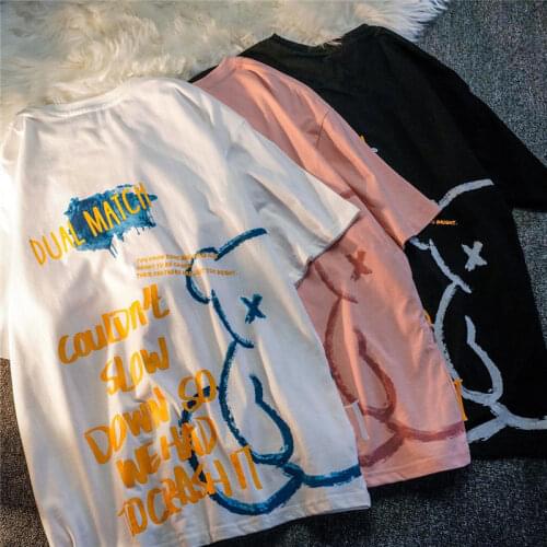 Little Bear Printed Japanese Short-sleeved T-shirt Female Student Round Neck with Half-sleeved Loose T Graphic T Shirts