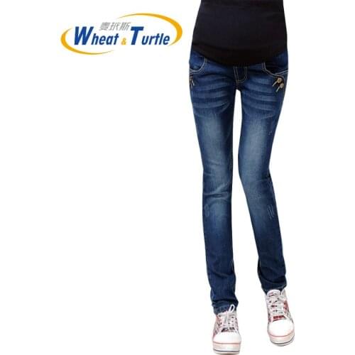 Hot Sale 2020 Newest Design All-Match Full Seasons Suitable Maternity Jeans,Metal Button And Scratches Pants For Pregnant Women