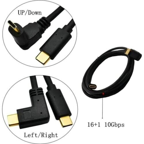 Usb3.1 cord USB-C 16+1 10Gbps 90 Degrees Up & Down & Left & Right Angle Gold plated Male to Male Type C Cable 3A