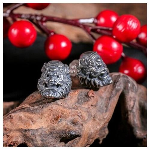 Chinese Nation Zhong Kui Stud Earrings Antique Silver Color Skull Earrings Bi Xie Save Disaster Men Women Good Lucky Jewelry
