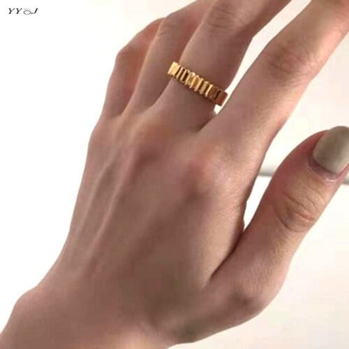 Wave gear gold band rings for women316l stainless steel stackable rings simple wholesale accessories for women 2021