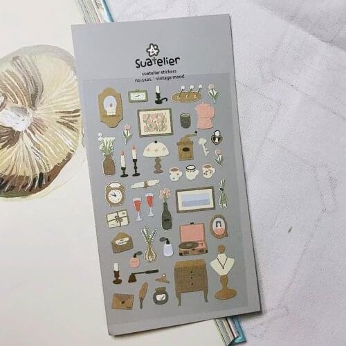 Korean Suatelier Vintage Mood Stickers Cutting Dies Paper Scrapbook Junk Journal Decorative Diary Sticker Hobby Craft Supplies