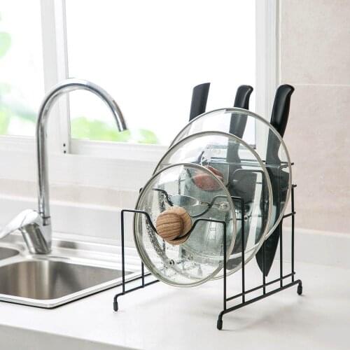Wrought iron pot and lid sitting multi-layer cutting board chopping board kitchen cutting board rack storage shelf