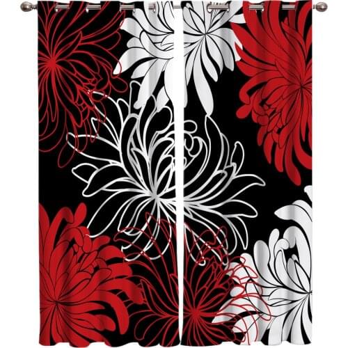 Red And White Flower Chrysanthemum Dahlia Floral Window Treatments Curtains Valance Room Curtains Window Curtains Bedroom Drapes