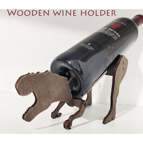Creative Bottle Holder Self-assembled Wooden Dinosaur Model Wine Rack Stand Art Wine Shelf For 1 Standard Wine Bottle He