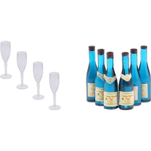MagiDeal 10pcs/Set 1/12 Dollhouse Wine Champagne Bottles + Wine Glass Goblet