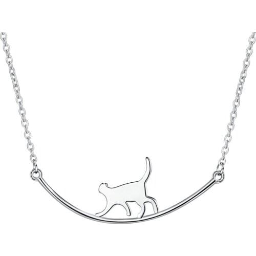 Fashion Lady Silver Plated Choker Necklaces Women Jewelry Cute Cat Moon Pendant Necklace Girls Birthday Party Accessories