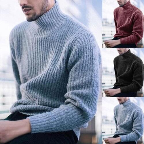 Fashion Men Sweaters Solid Color Turtleneck Long Sleeve Casual Pullover Knitted Sweater Mens Clothes