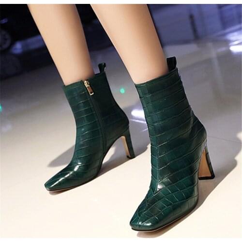 2020 fashion Ladies bare boots square toe high heels ladies shoes autumn winter solid color ankle boots Ladies boots size 34-43