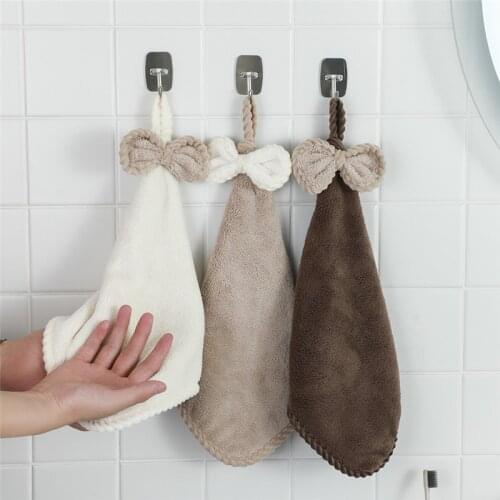 Coral Velvet Bowknot Soft Towels Bathroom Thickened Absorbent Cleaning Hand Towel Home Kitchen Wipe Dishcloths Wiping Rags